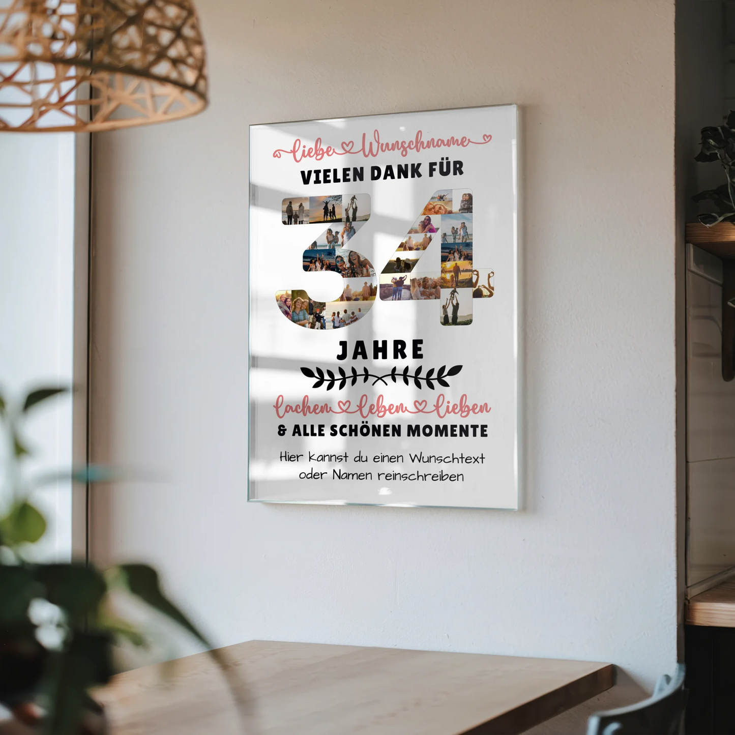 Personalisiertes Acrylglas Wandbild 34 Geburtstag Für Tochter Sohn Schwester Bruder Nichte & Neffe
