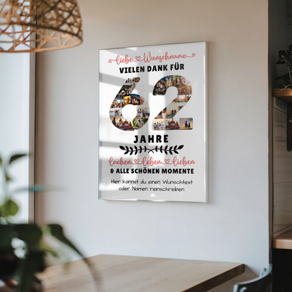 Acrylglas Bild Personalisiert 62 Geburtstag Für Bruder Schwester Papa & Mama