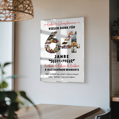 Personalisiertes Acrylglas Wandbild 64 Geburtstag Für Schwester Bruder Mama & Papa