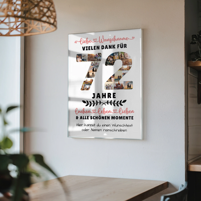 Personalisiertes Acrylglas Bild 72 Geburtstag Für Papa Mama Oma & Opa