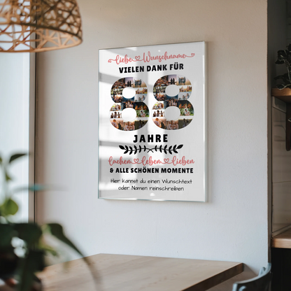 Personalisiertes Acrylglas Wandbild 88 Geburtstag Für Oma Opa Mama & Papa