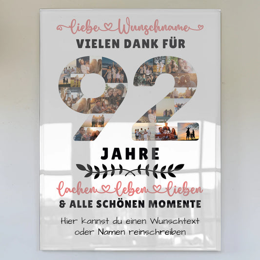 Acrylglas Bild Personalisiert 92 Geburtstag Für Oma Opa Mama & Papa