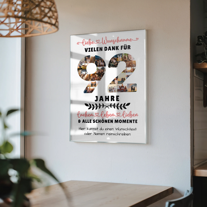 Acrylglas Bild Personalisiert 92 Geburtstag Für Oma Opa Mama & Papa