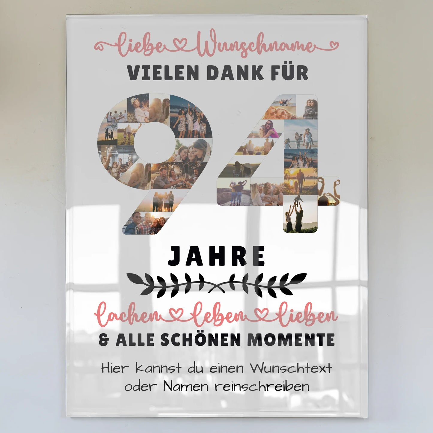 Personalisiertes Acrylglas Wandbild 94 Geburtstag Für Oma Opa Papa & Mama