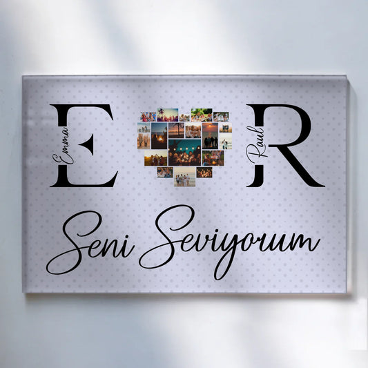 Acrylglas Wandbild Personalisiert Mit Fotos Initialien und Fotos Seni Seviyorum
