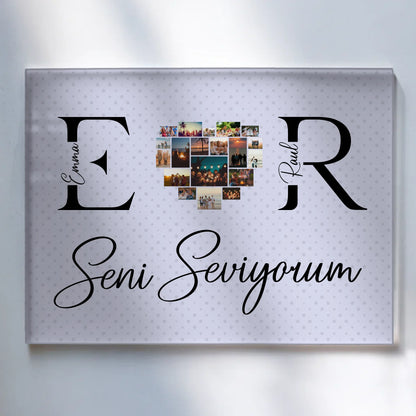 Acrylglas Wandbild Personalisiert Mit Fotos Initialien und Fotos Seni Seviyorum