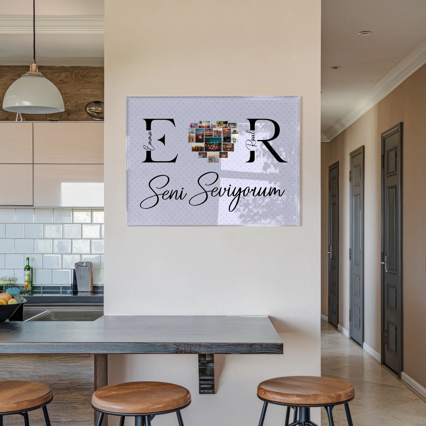 Acrylglas Wandbild Personalisiert Mit Fotos Initialien und Fotos Seni Seviyorum