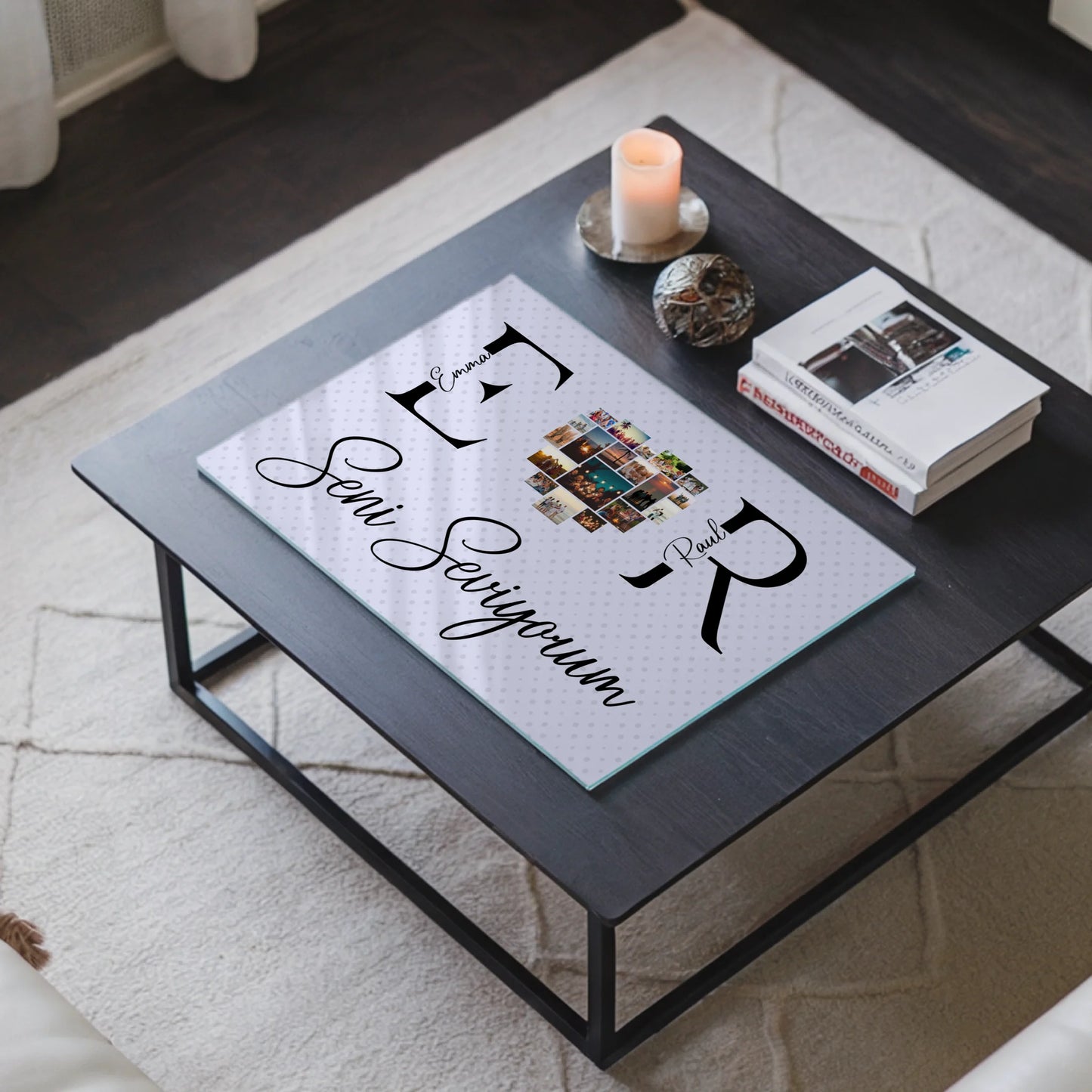 Acrylglas Wandbild Personalisiert Mit Fotos Initialien und Fotos Seni Seviyorum