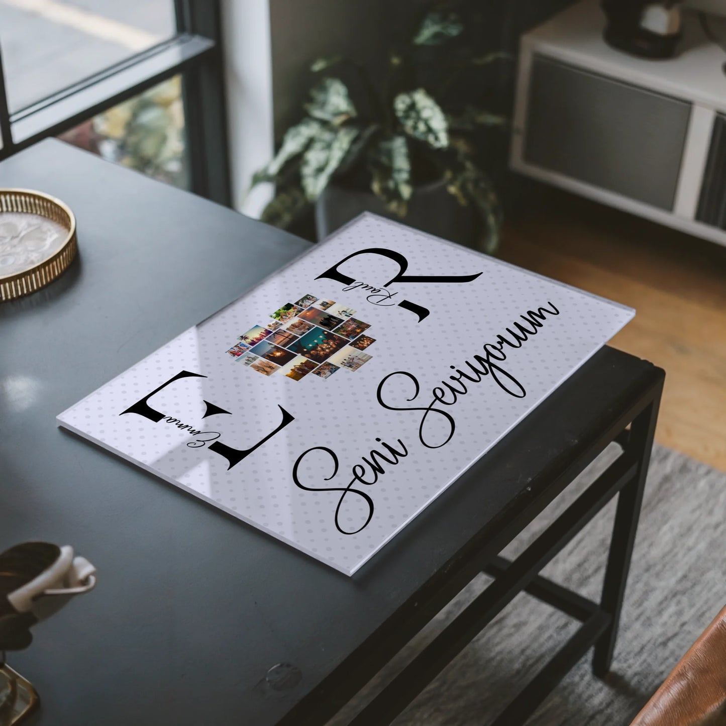 Acrylglas Wandbild Personalisiert Mit Fotos Initialien und Fotos Seni Seviyorum