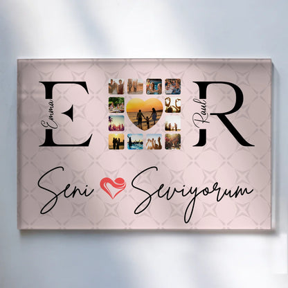Personalisiertes Acrylglas Wandbild Mit Namen Initialien und Fotos Seni Seviyorum