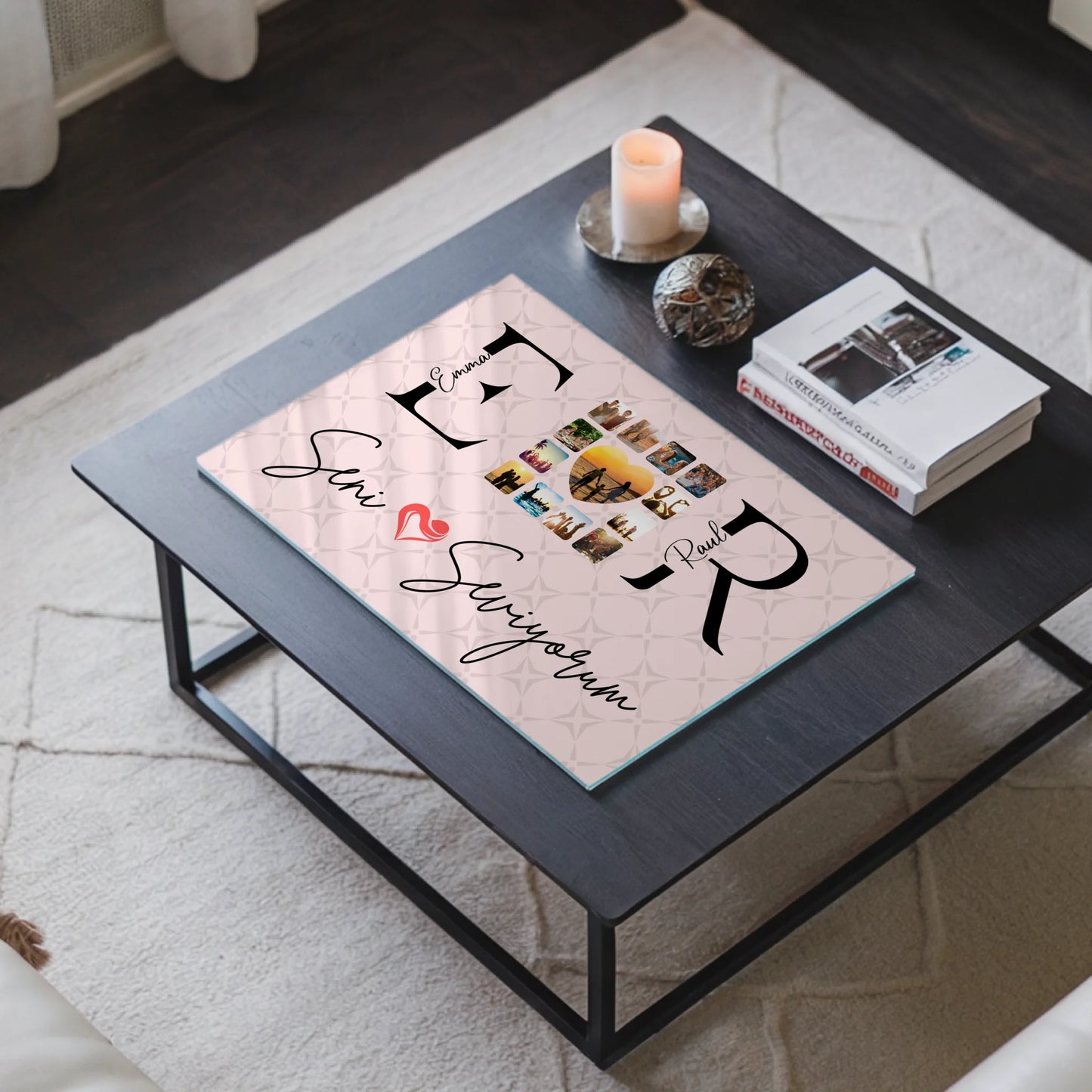 Personalisiertes Acrylglas Wandbild Mit Namen Initialien und Fotos Seni Seviyorum