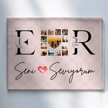 Personalisiertes Acrylglas Wandbild Mit Namen Initialien und Fotos Seni Seviyorum