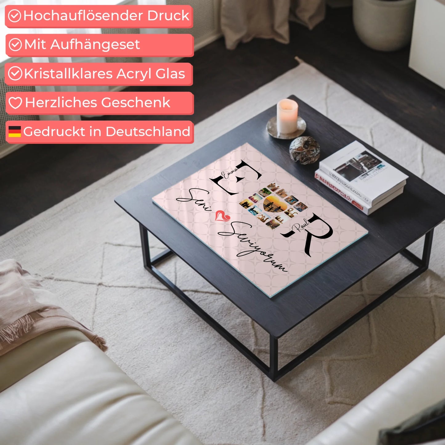 Personalisiertes Acrylglas Wandbild Mit Namen Initialien und Fotos Seni Seviyorum