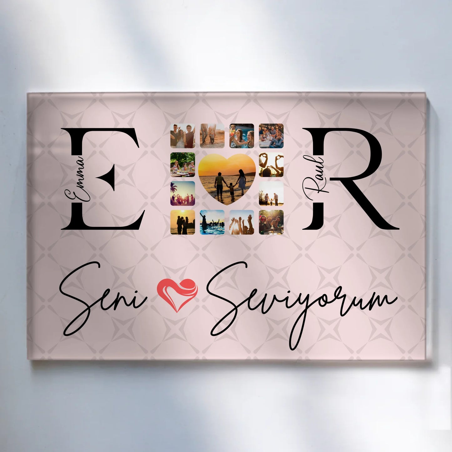 Personalisiertes Acrylglas Wandbild Mit Namen Initialien und Fotos Seni Seviyorum