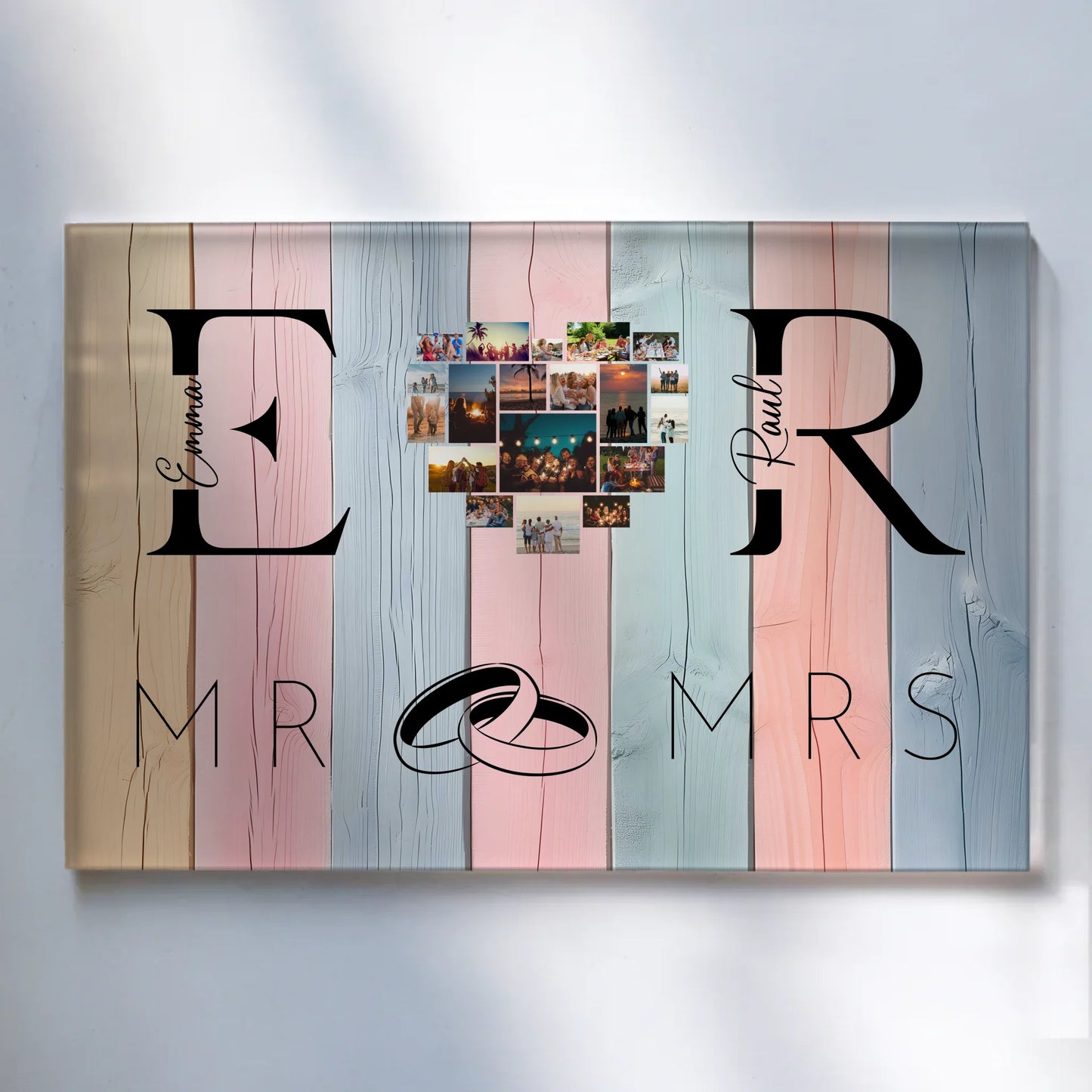 Personalisiertes Acrylglasbild Magnetisch Mit Initialien Namen und Fotos Mr & Mrs
