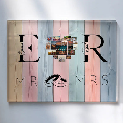 Personalisiertes Acrylglasbild Magnetisch Mit Initialien Namen und Fotos Mr & Mrs