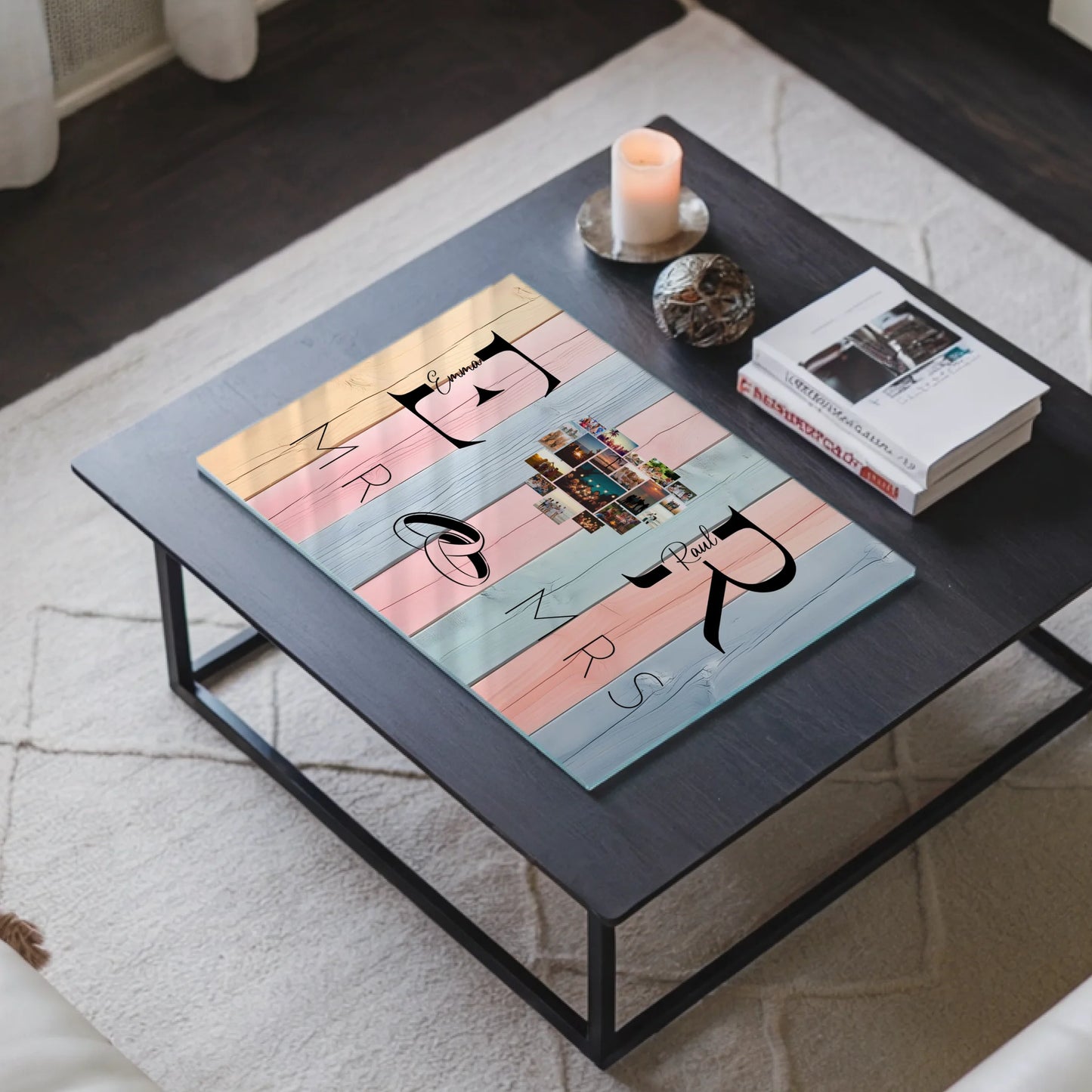 Personalisiertes Acrylglasbild Magnetisch Mit Initialien Namen und Fotos Mr & Mrs