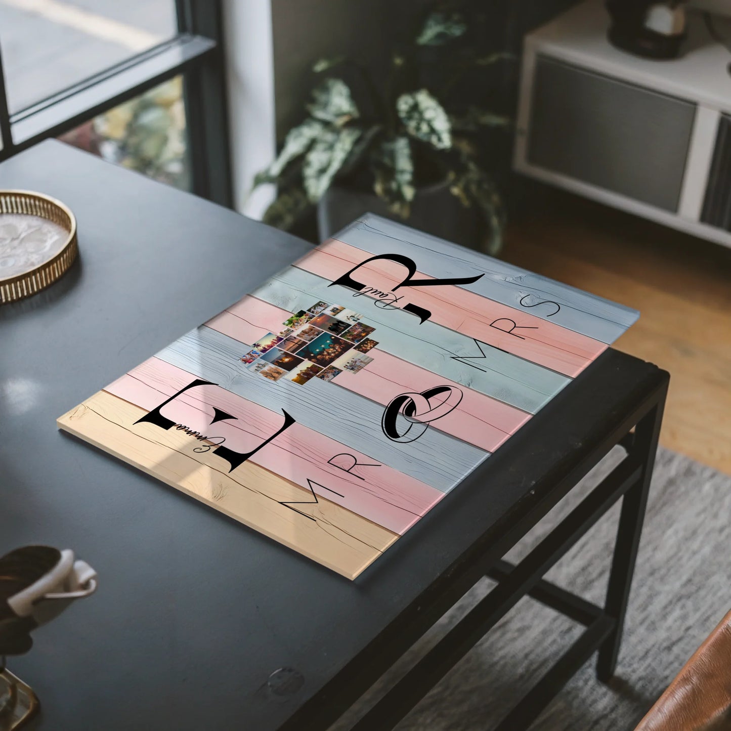 Personalisiertes Acrylglasbild Magnetisch Mit Initialien Namen und Fotos Mr & Mrs