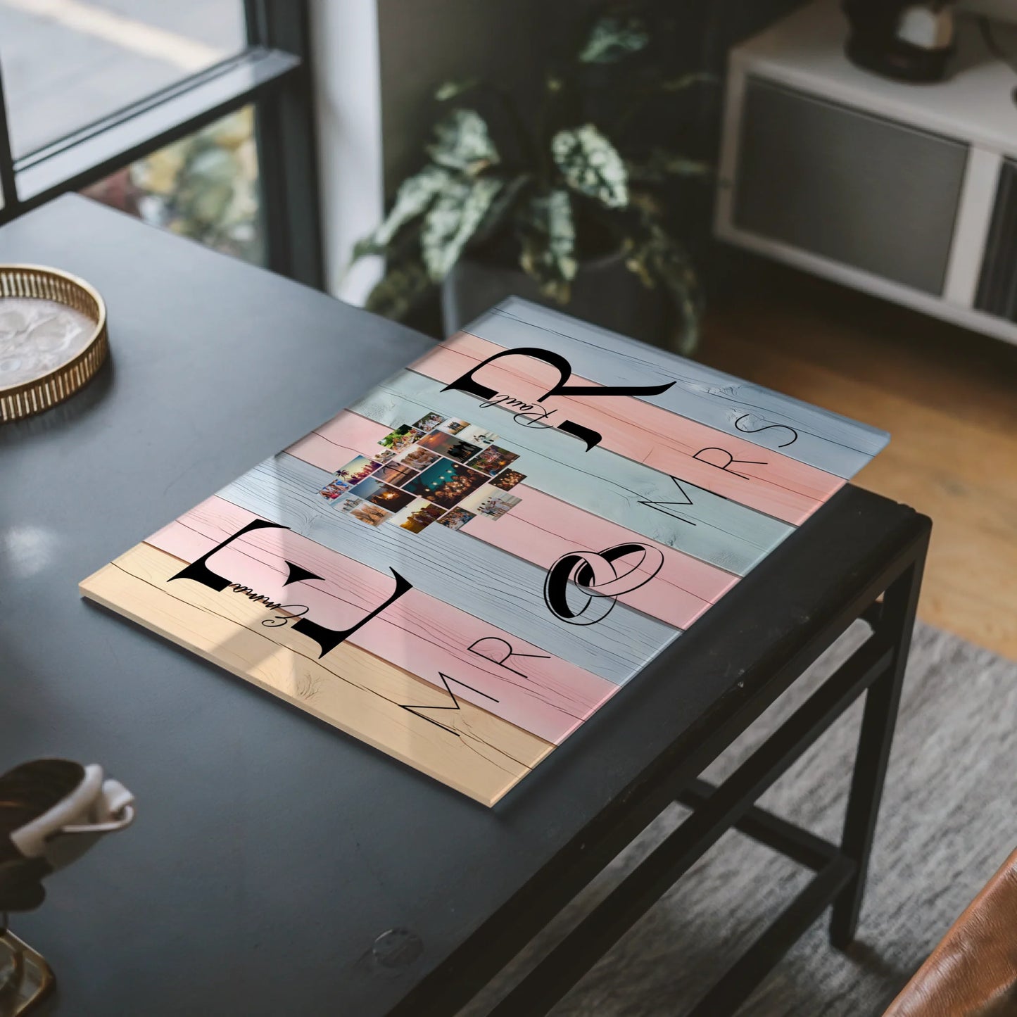 Personalisiertes Acrylglasbild Magnetisch Mit Initialien Namen und Fotos Mr & Mrs