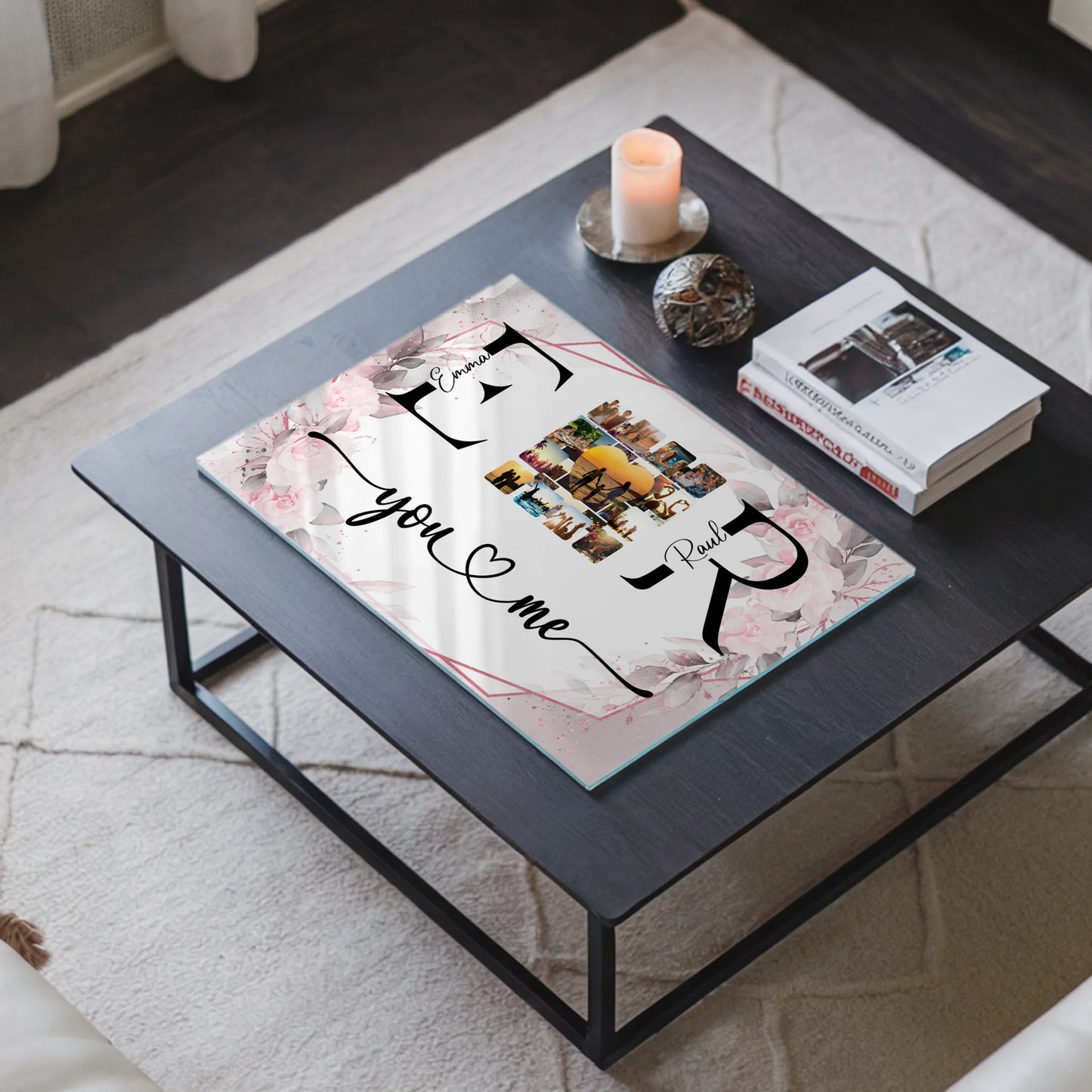 Acrylglasbild Personalisiert magnetisch Mit Namen Initialien und Fotos You & Me