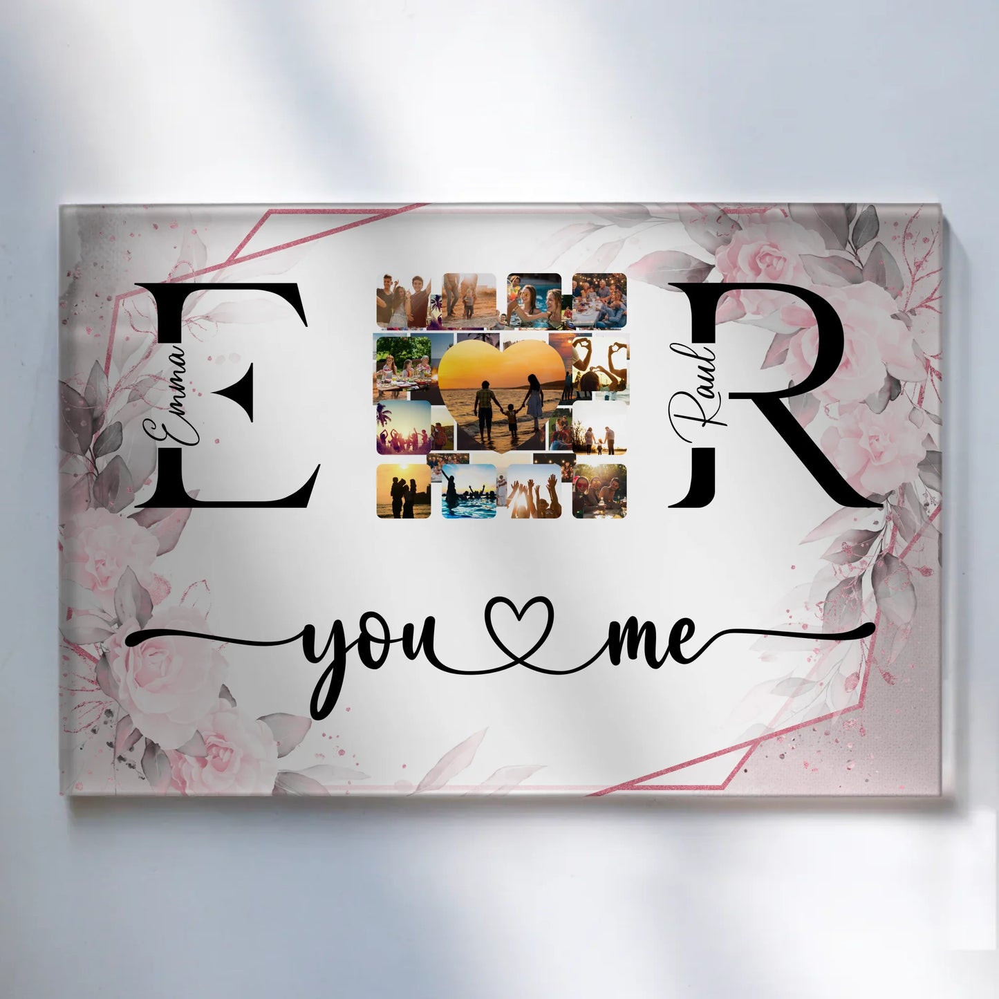 Acrylglasbild Personalisiert magnetisch Mit Namen Initialien und Fotos You & Me