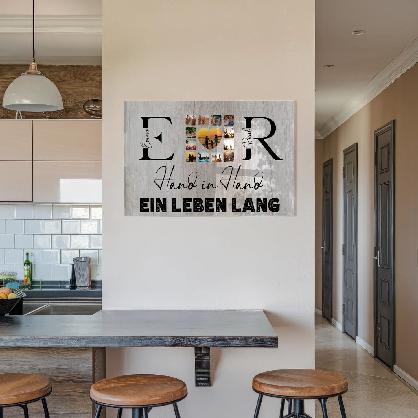 Acrylglas Bild Personalisiert magnetisch Mit Initialien Namen und Fotos Hand In Hand Ein Leben Lang