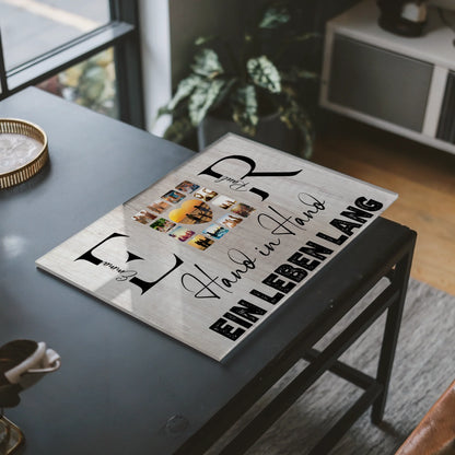 Acrylglas Bild Personalisiert magnetisch Mit Initialien Namen und Fotos Hand In Hand Ein Leben Lang