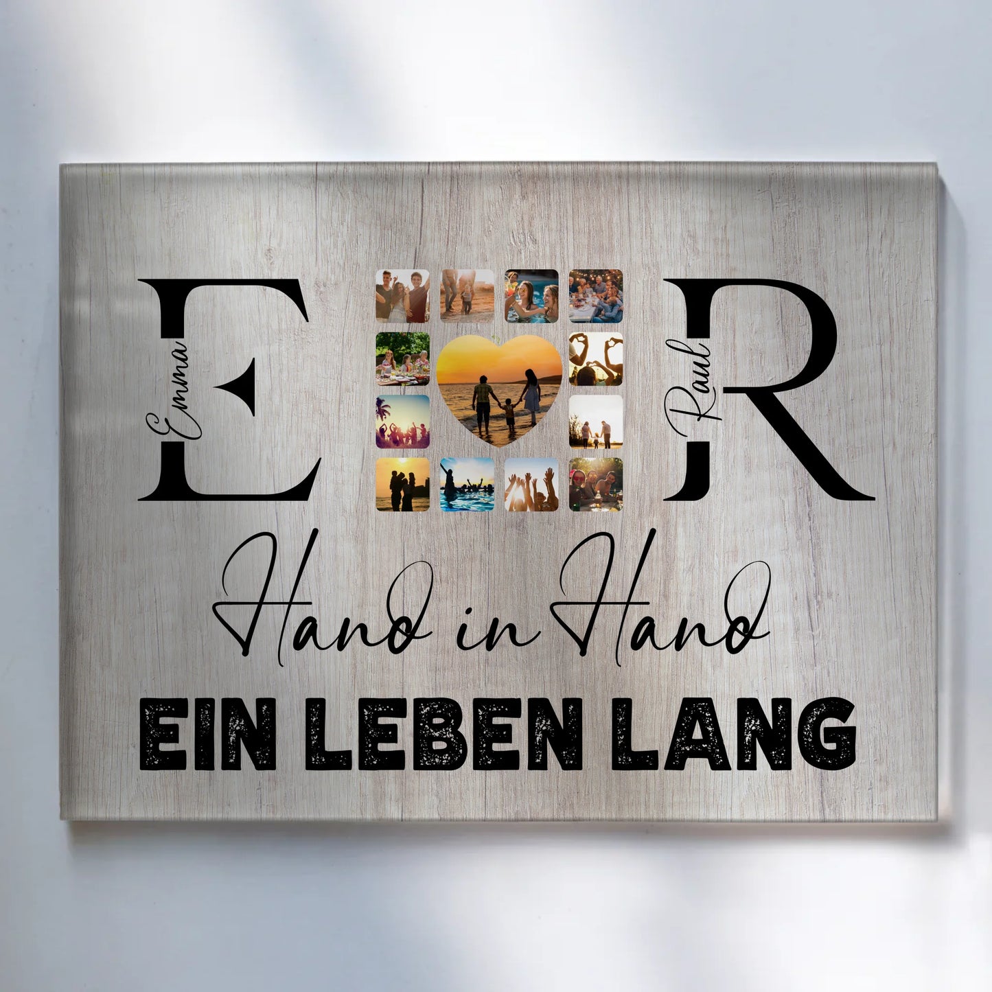 Acrylglas Bild Personalisiert magnetisch Mit Initialien Namen und Fotos Hand In Hand Ein Leben Lang