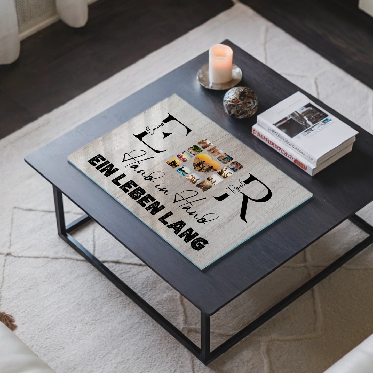 Acrylglas Bild Personalisiert magnetisch Mit Initialien Namen und Fotos Hand In Hand Ein Leben Lang