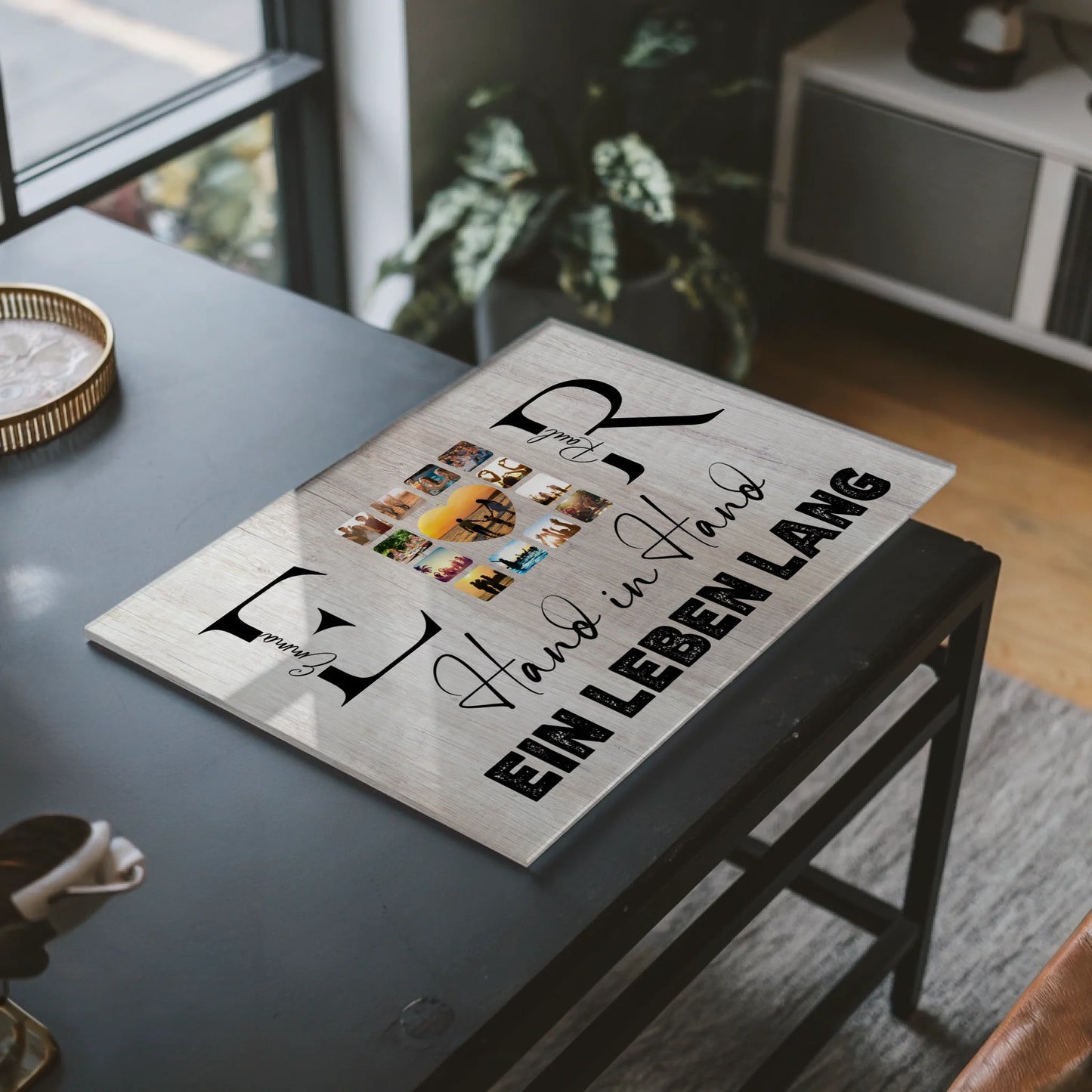 Acrylglas Bild Personalisiert magnetisch Mit Initialien Namen und Fotos Hand In Hand Ein Leben Lang