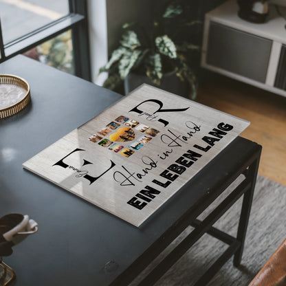 Acrylglas Bild Personalisiert magnetisch Mit Initialien Namen und Fotos Hand In Hand Ein Leben Lang