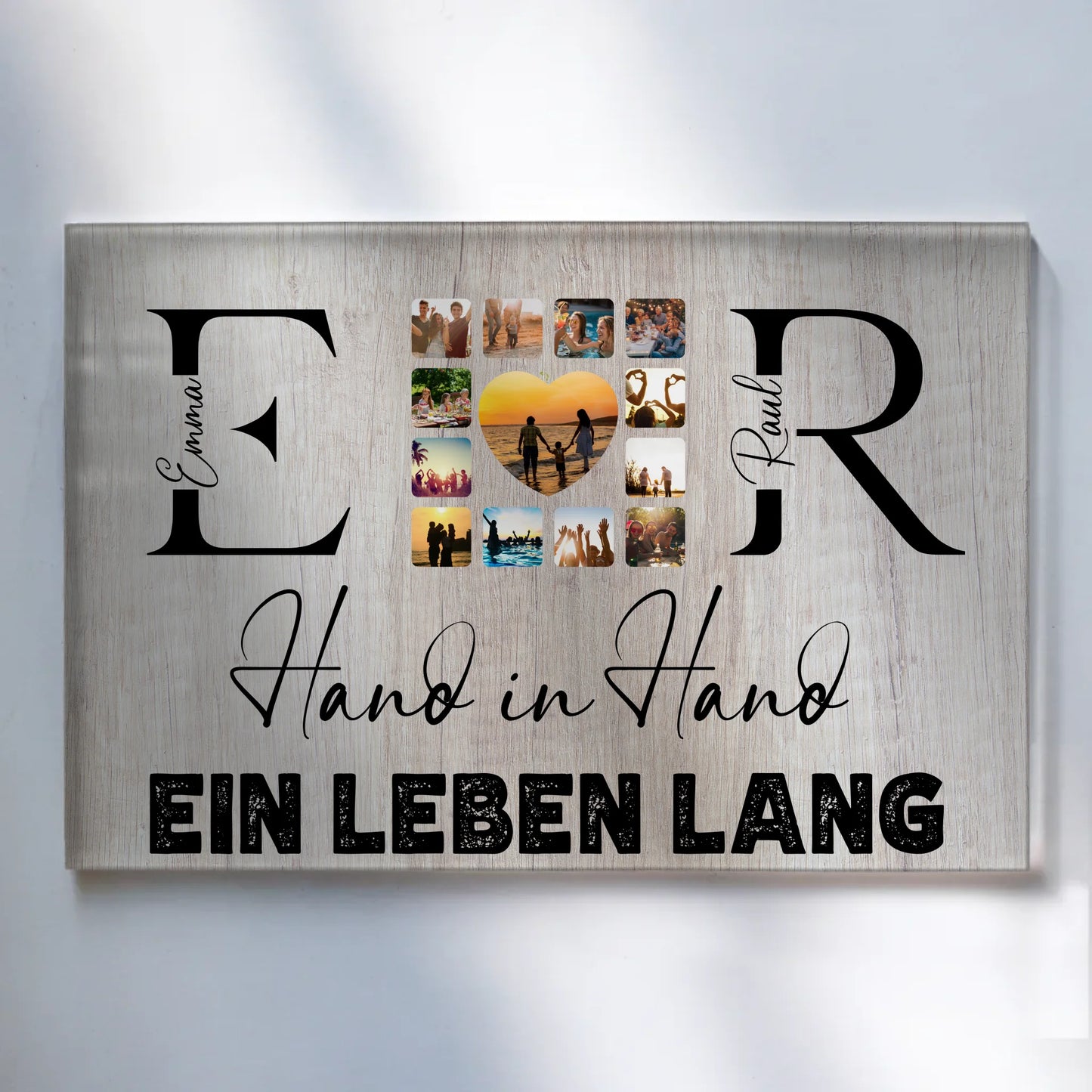 Acrylglas Bild Personalisiert magnetisch Mit Initialien Namen und Fotos Hand In Hand Ein Leben Lang