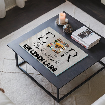 Acrylglas Bild Personalisiert magnetisch Mit Initialien Namen und Fotos Hand In Hand Ein Leben Lang
