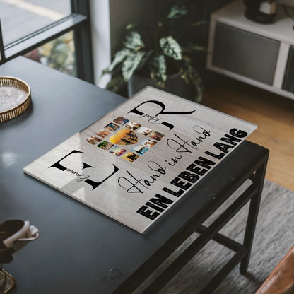 Acrylglas Bild Personalisiert magnetisch Mit Initialien Namen und Fotos Hand In Hand Ein Leben Lang