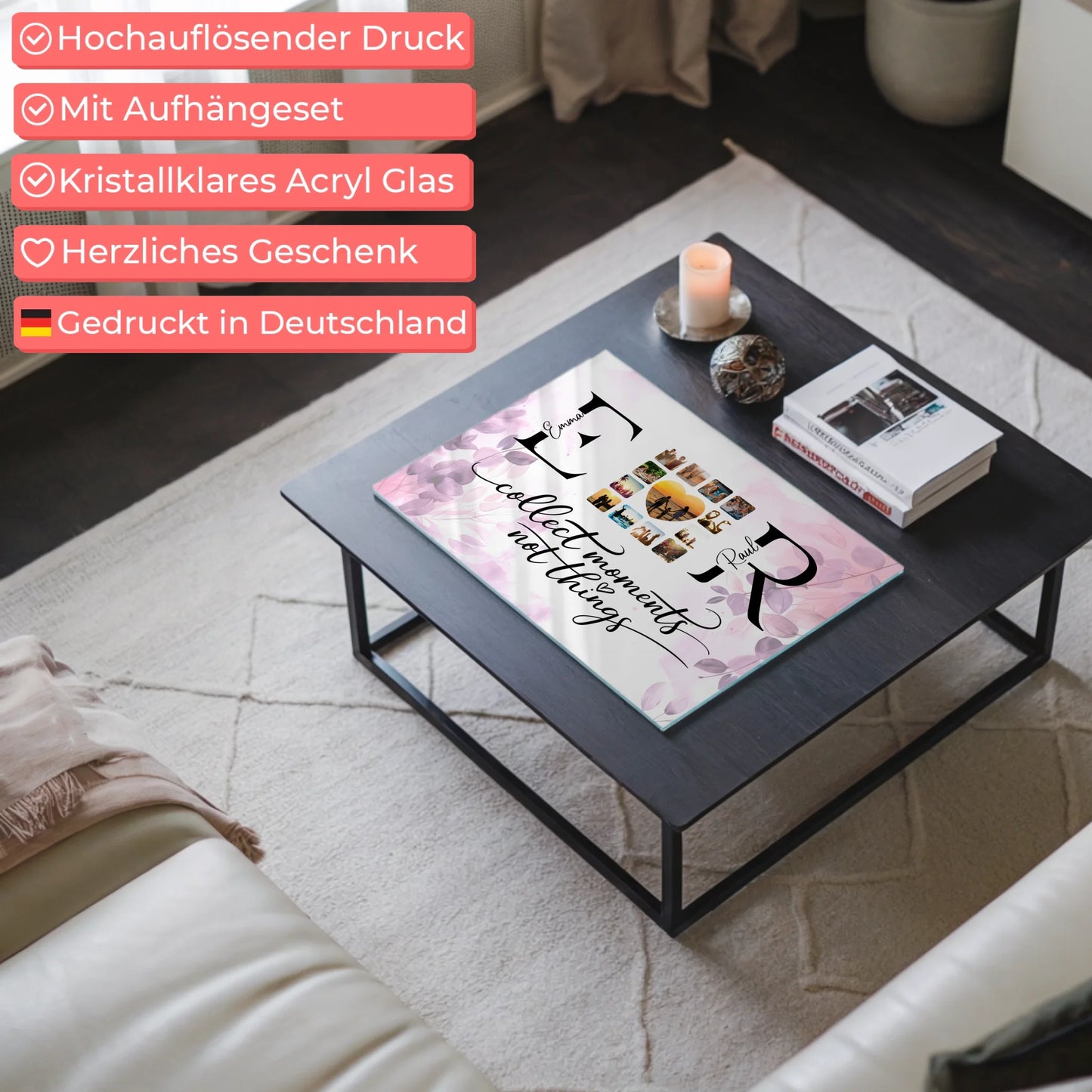 Personalisiertes Acrylglas Wandbild magnetisch Mit Namen Initialien und Fotos Collect Moments