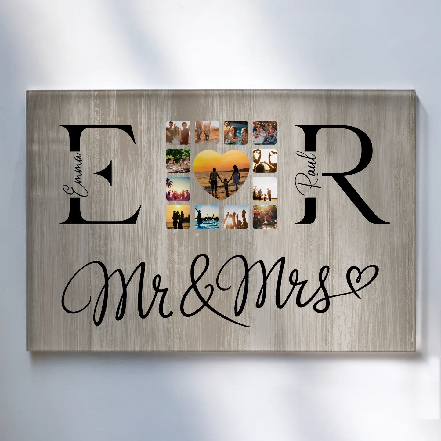 Personalisiertes Acrylglas Bild Mit Fotos Initialien und Fotos Mr & Mrs