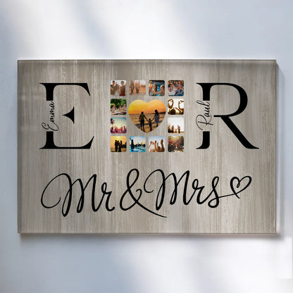 Personalisiertes Acrylglas Bild Mit Fotos Initialien und Fotos Mr & Mrs