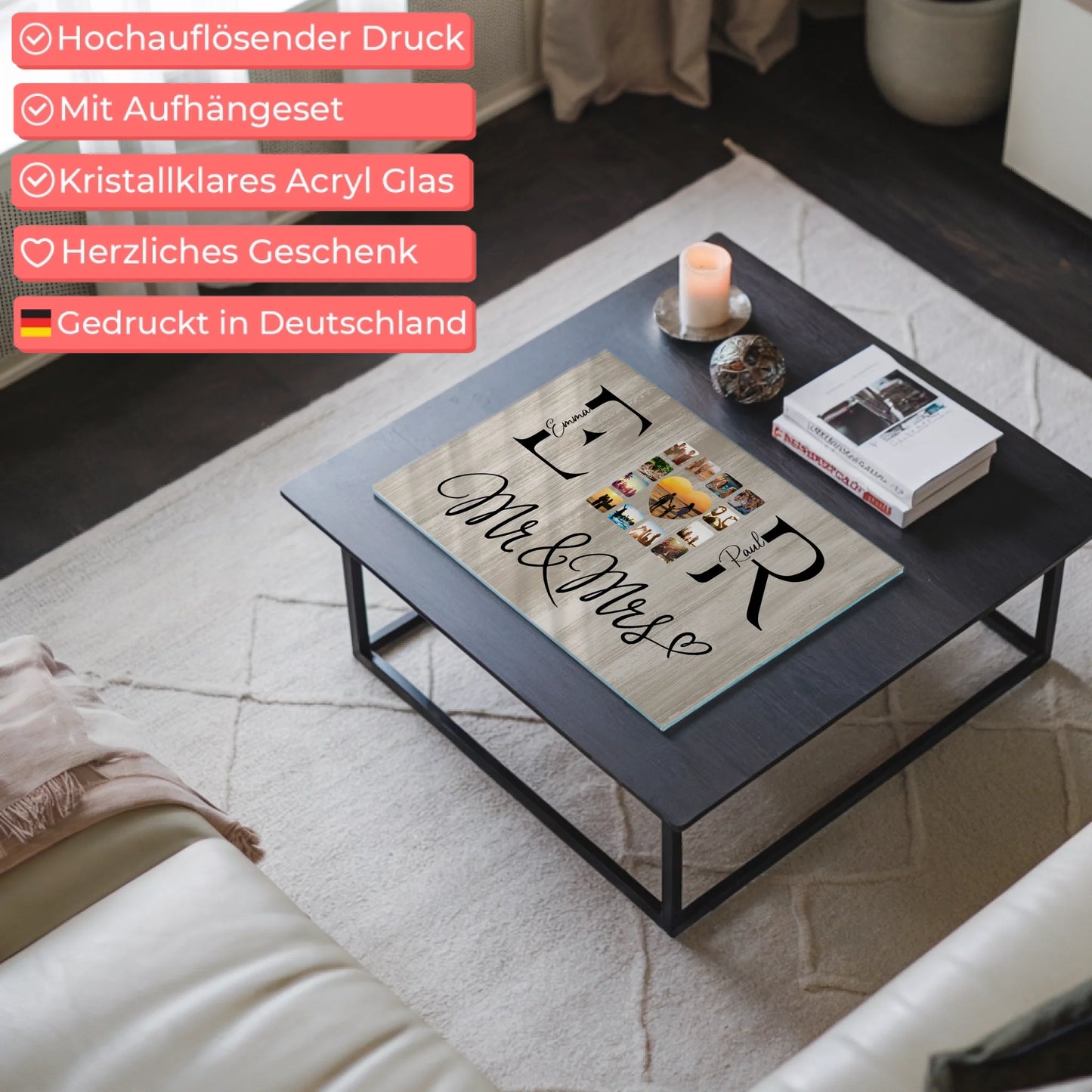 Personalisiertes Acrylglas Bild Mit Fotos Initialien und Fotos Mr & Mrs