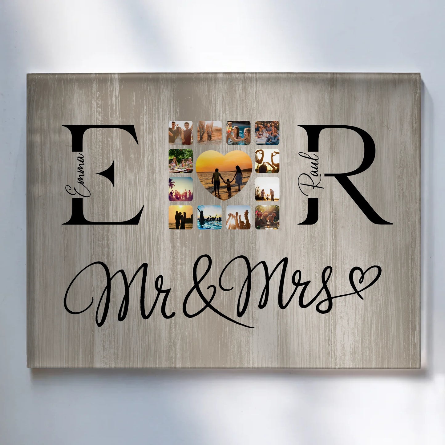 Personalisiertes Acrylglas Bild Mit Fotos Initialien und Fotos Mr & Mrs