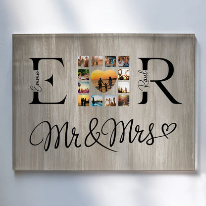 Personalisiertes Acrylglas Bild Mit Fotos Initialien und Fotos Mr & Mrs