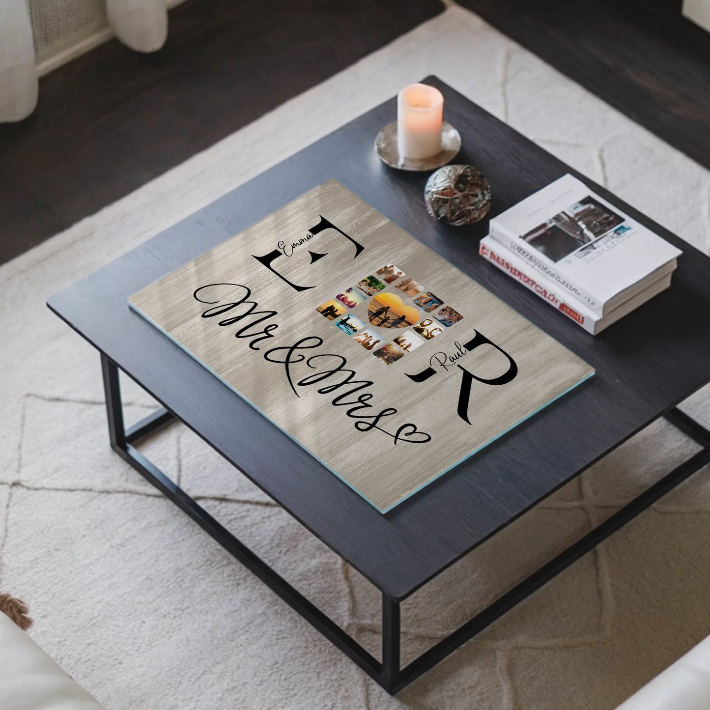 Personalisiertes Acrylglas Bild Mit Fotos Initialien und Fotos Mr & Mrs