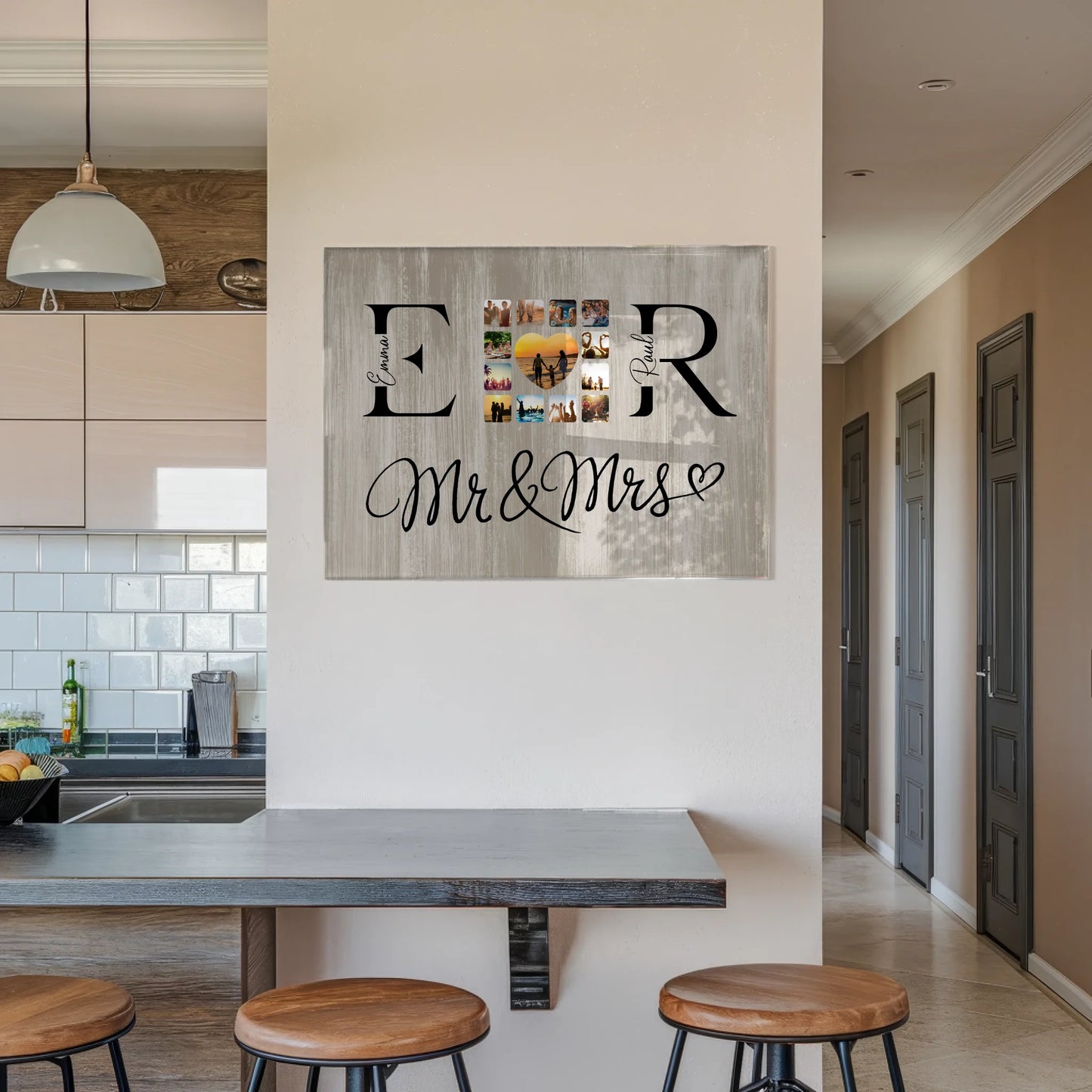 Personalisiertes Acrylglas Bild Mit Fotos Initialien und Fotos Mr & Mrs