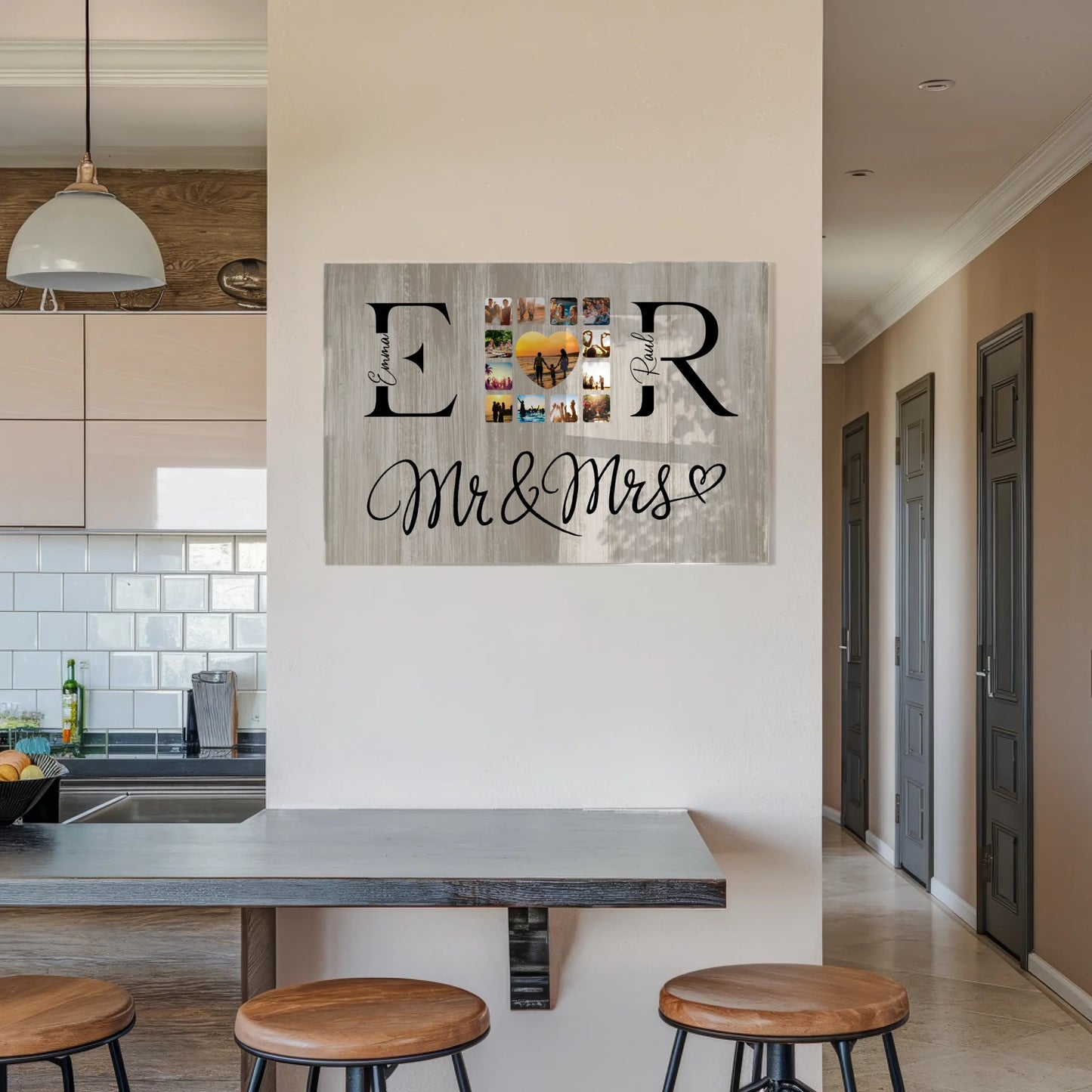 Personalisiertes Acrylglas Bild Mit Fotos Initialien und Fotos Mr & Mrs