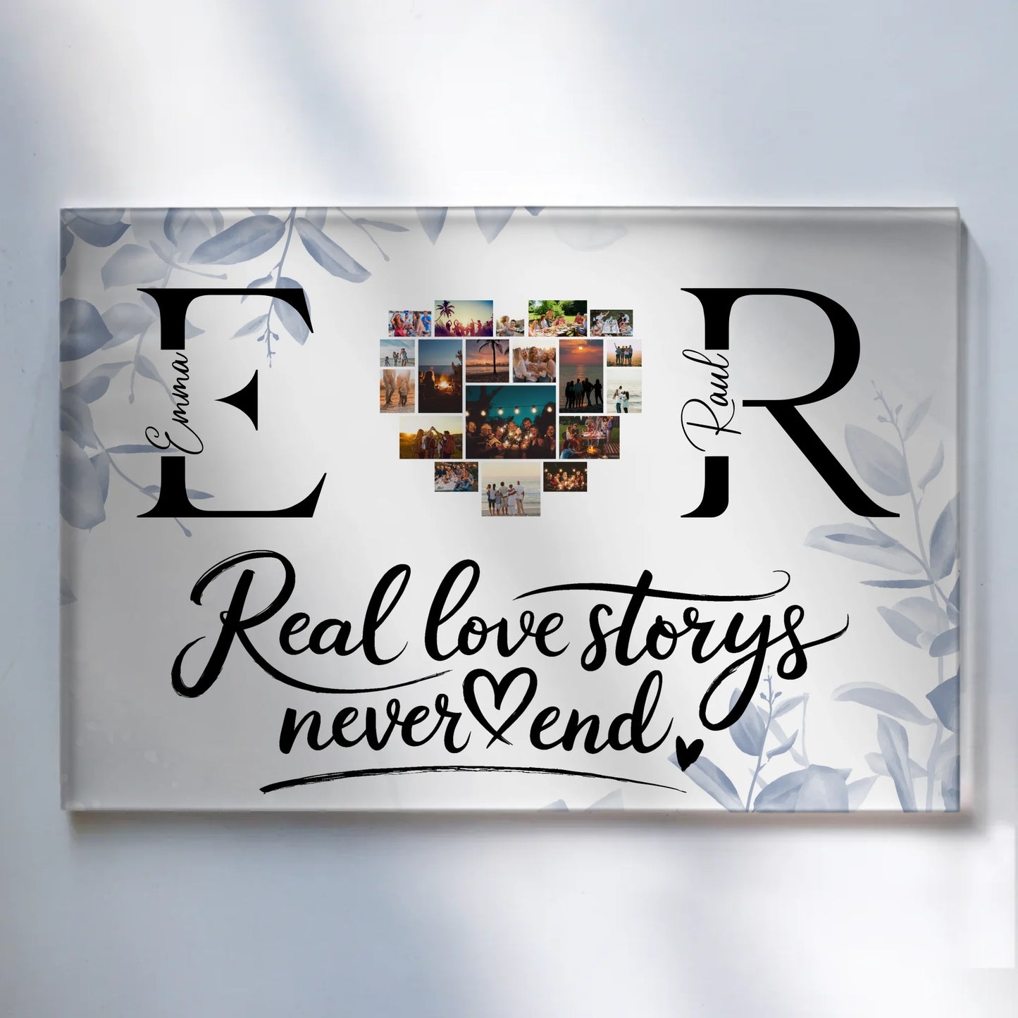 Acrylglasbild Personalisiert Mit Namen Initialien und Fotos Real Love Storys Never End