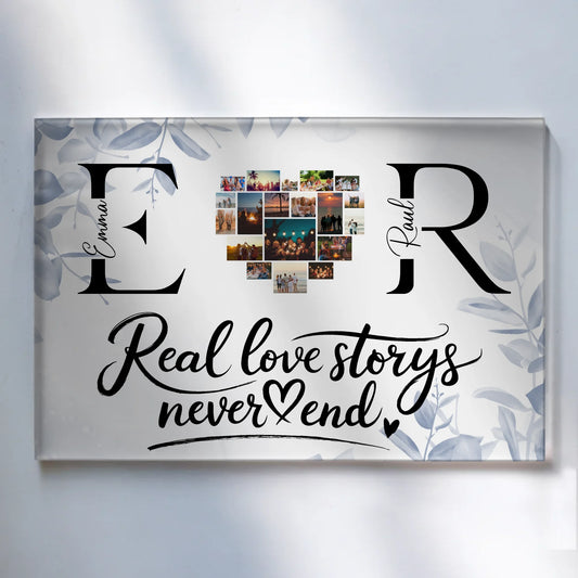 Acrylglasbild Personalisiert Mit Namen Initialien und Fotos Real Love Storys Never End