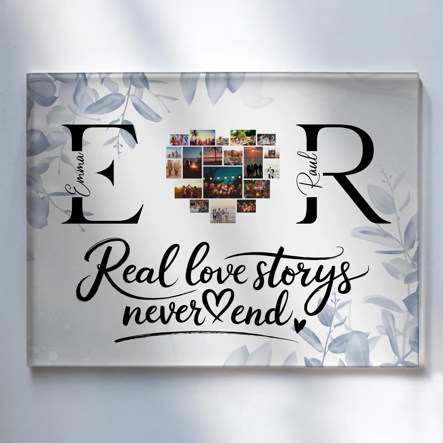 Acrylglasbild Personalisiert Mit Namen Initialien und Fotos Real Love Storys Never End