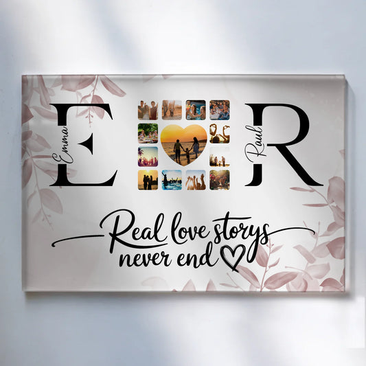 Acrylglas Bild Personalisiert Mit Initialien Namen und Fotos Real Love Storys Never End