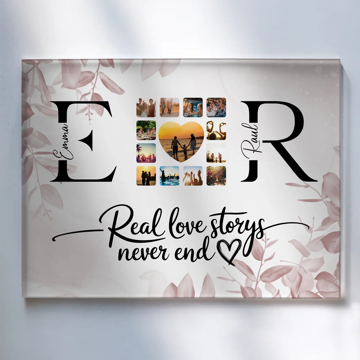 Acrylglas Bild Personalisiert Mit Initialien Namen und Fotos Real Love Storys Never End