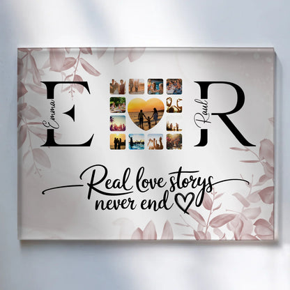 Acrylglas Bild Personalisiert Mit Initialien Namen und Fotos Real Love Storys Never End