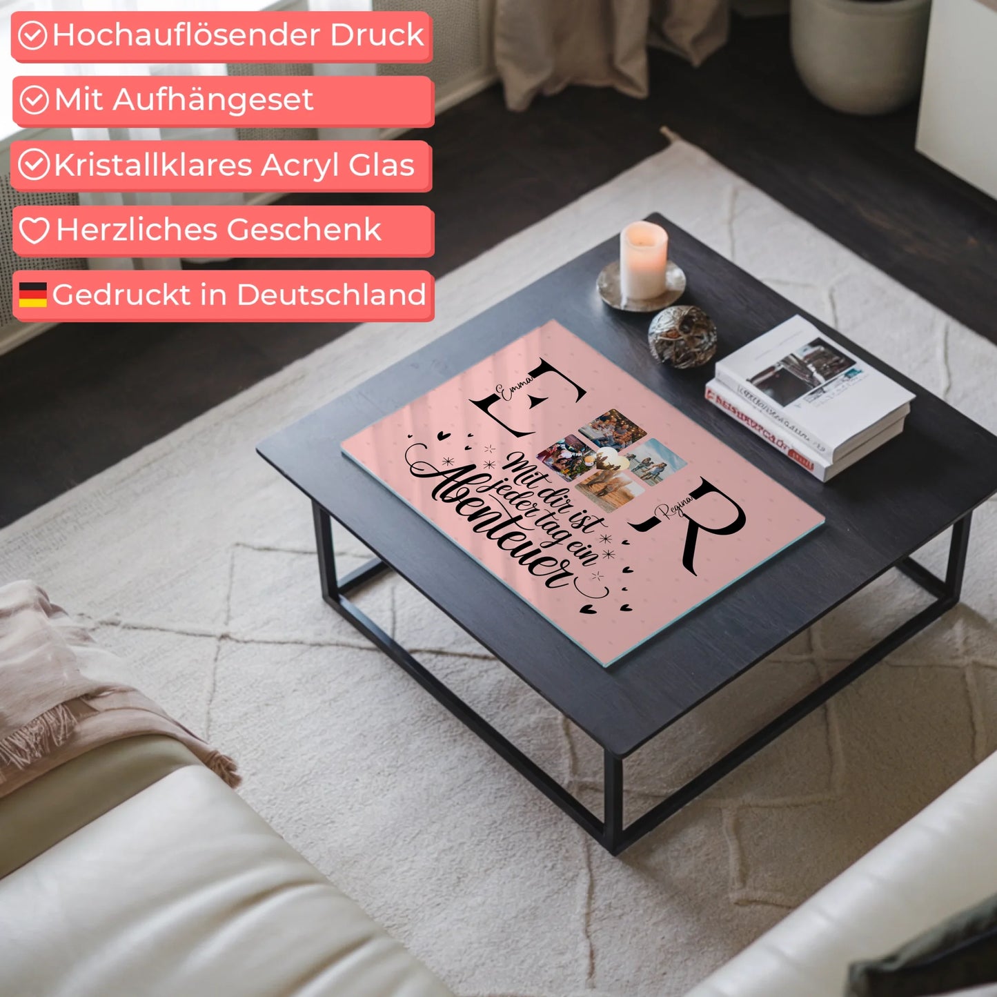 Acrylglas Wandbild Personalisiert mit Initialien Namen und Fotos Geschenk